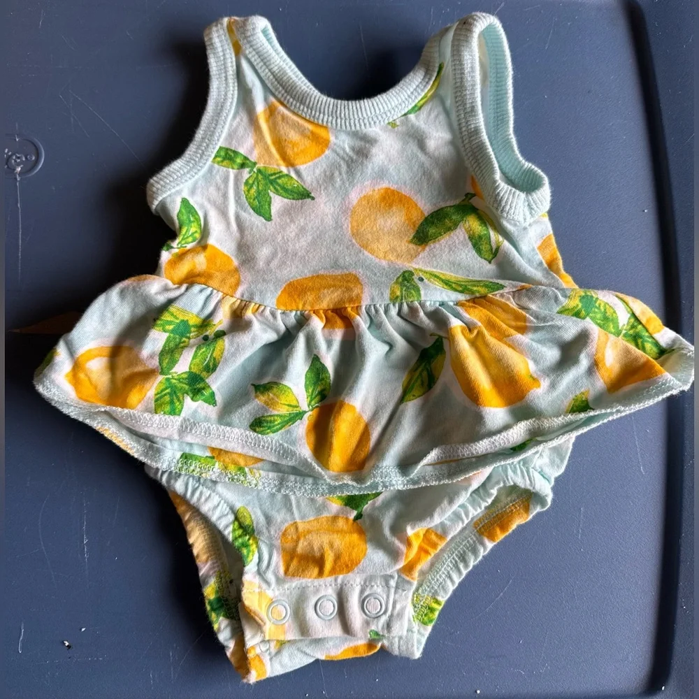 Carter's Lemon Print Ruffle tank top - Yellow & Green on Light Blue